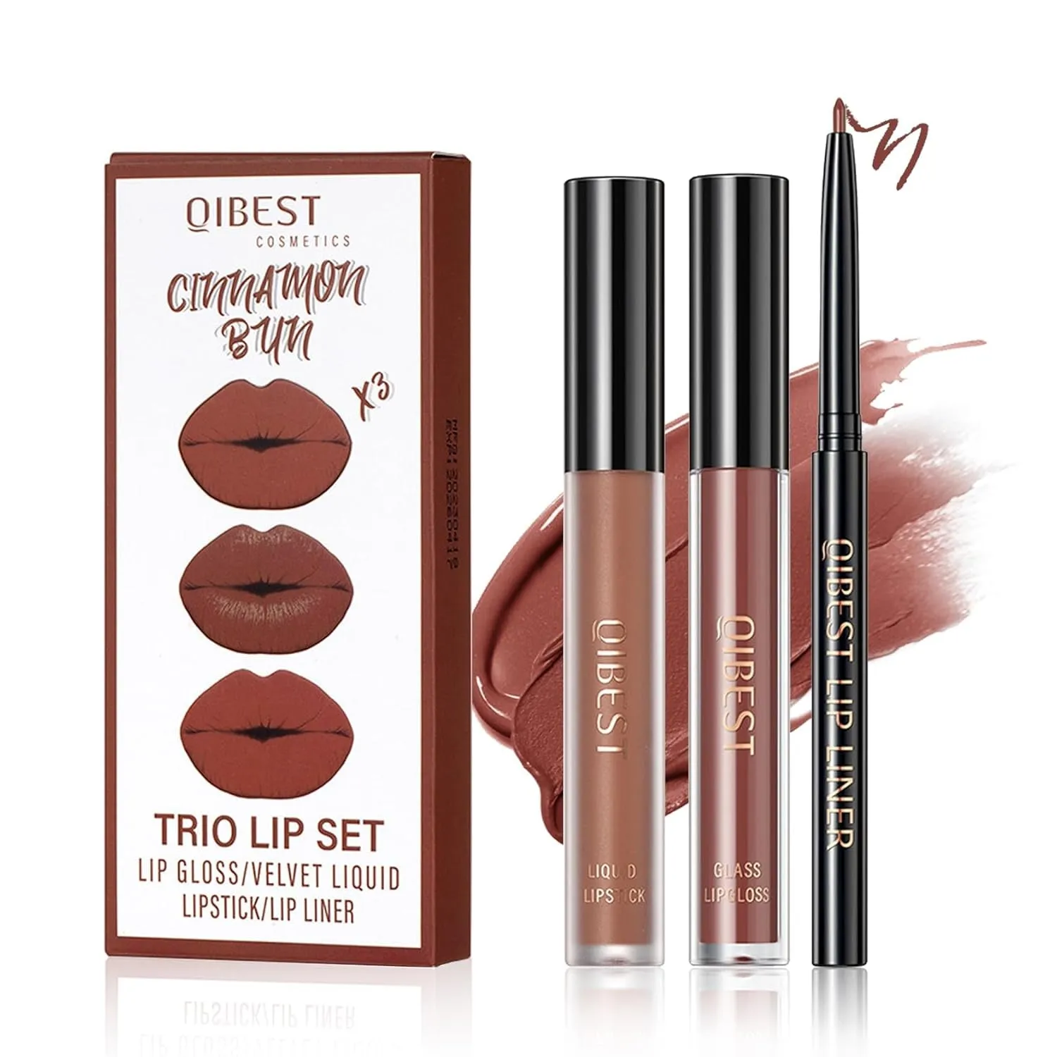 3-in-1 Lip Kit: Brown Lip Gloss, Liner & Matte Lipstick Set for Women - Whiskey Honey