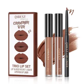 3-in-1 Lip Kit: Brown Lip Gloss, Liner & Matte Lipstick Set for Women - Whiskey Honey