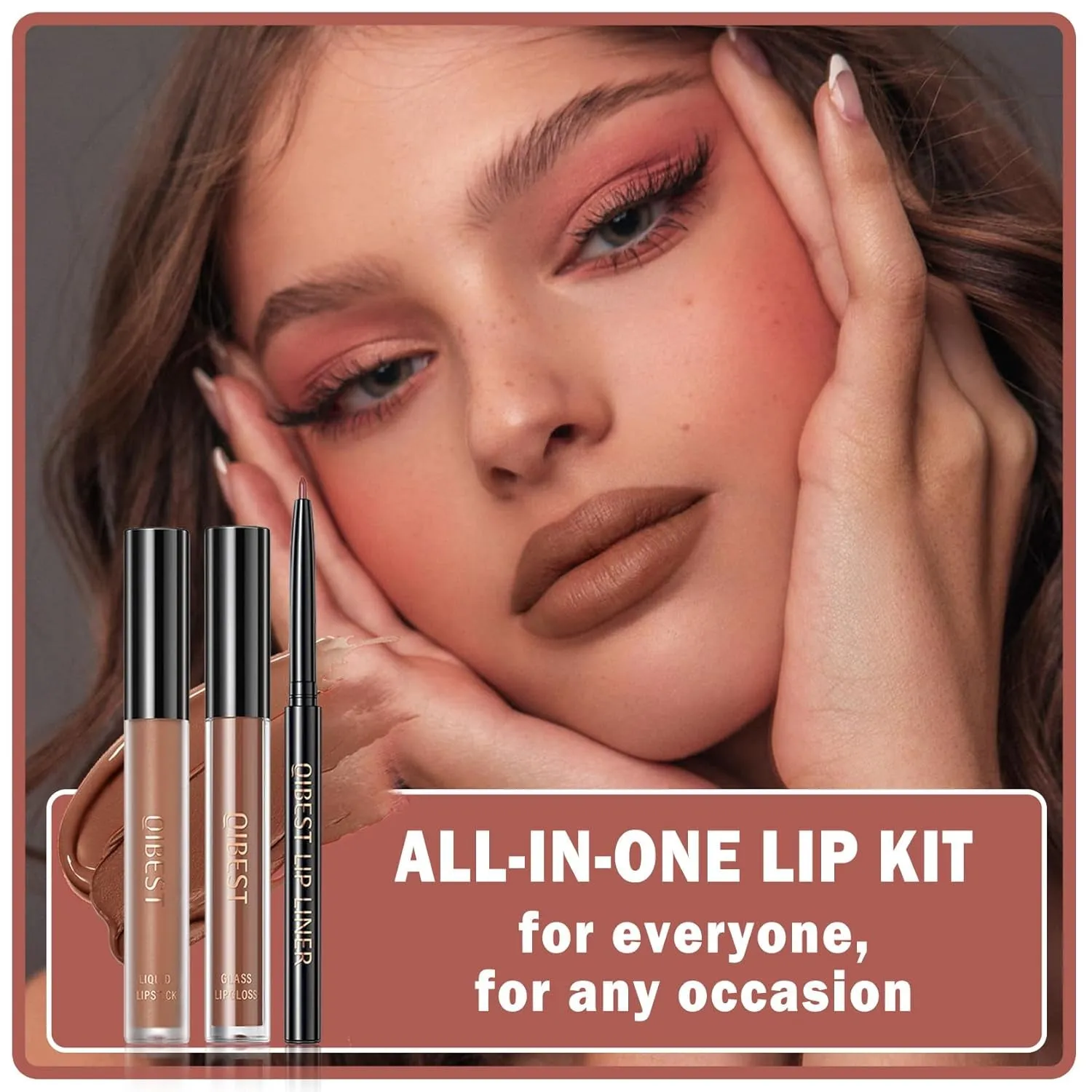3-in-1 Lip Kit: Brown Lip Gloss, Liner & Matte Lipstick Set for Women - Whiskey Honey