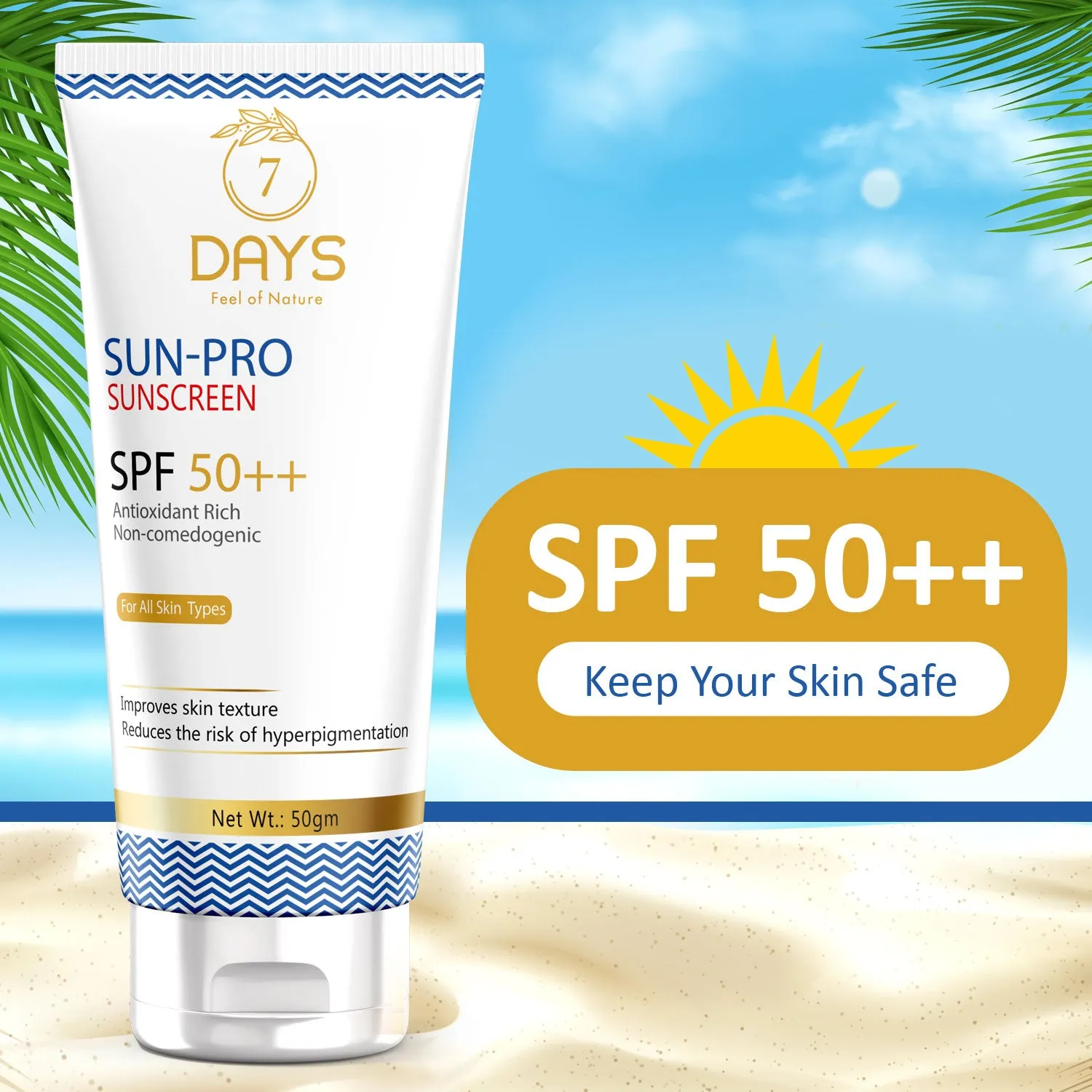 7Days Organic Sun Pro Sunscreen Spf 50 For Men Women