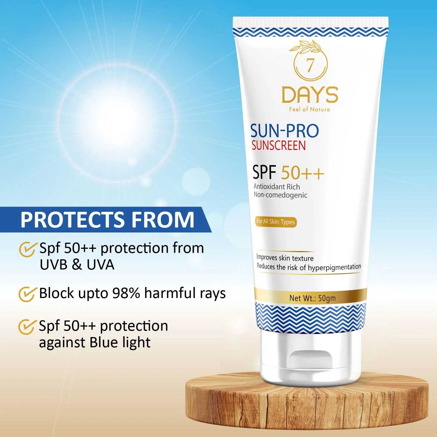 7Days Organic Sun Pro Sunscreen Spf 50 For Men Women