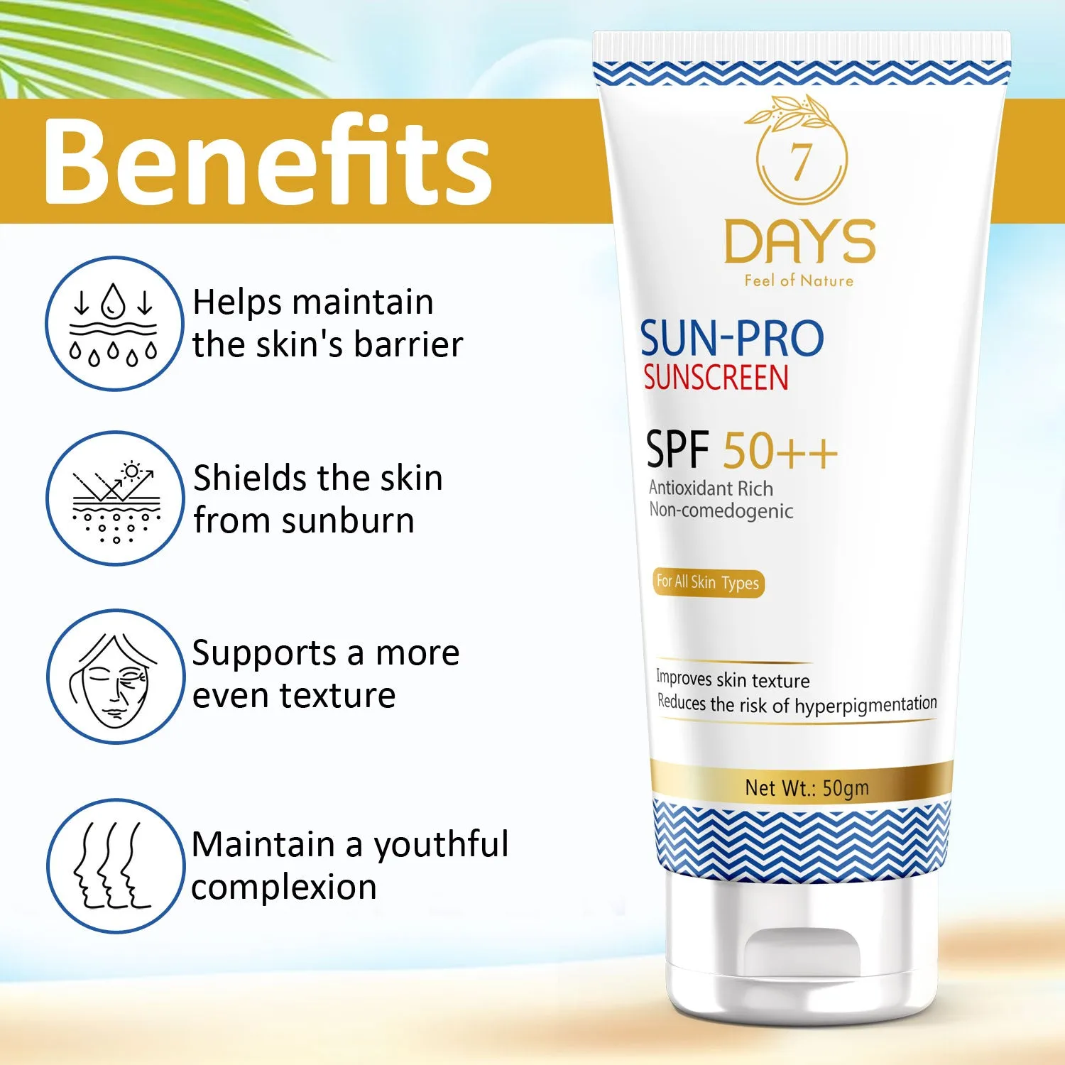 7Days Organic Sun Pro Sunscreen Spf 50 For Men Women