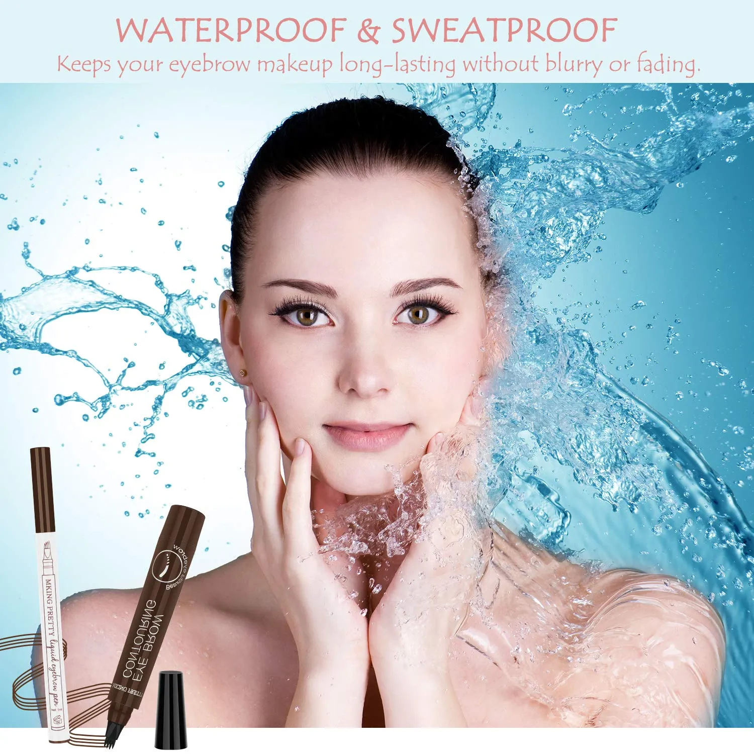 Ainviata 2pcs Waterproof Liquid Eyebrow Pencil w/ Micro-Fork Tip Applicators, Microblading Eyebrow Pen Brown Eyebrow Tattoo Pen Creates Natural Makeup