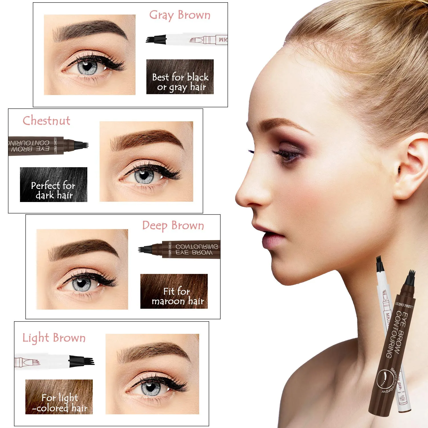 Ainviata 2pcs Waterproof Liquid Eyebrow Pencil w/ Micro-Fork Tip Applicators, Microblading Eyebrow Pen Brown Eyebrow Tattoo Pen Creates Natural Makeup