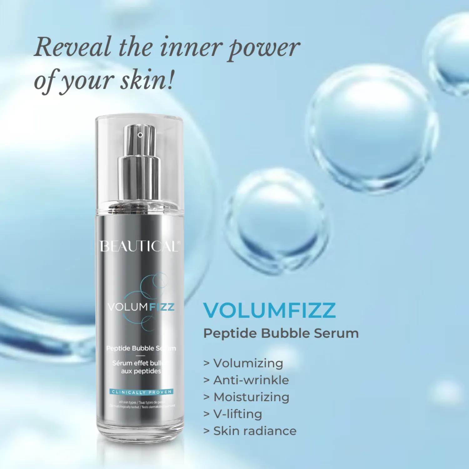 BEAUTICAL VOLUMFIZZ Peptide Bubble Serum - Moisturizing, Brightening, Plumping - Volumizing, Anti-Age, Anti-Wrinkle - 50ml