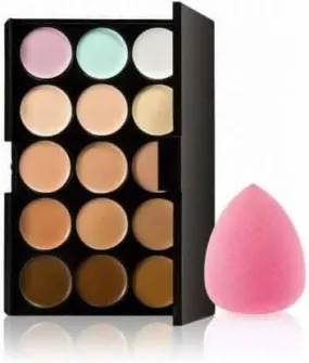 Bingeable 15 Colors Contour Concealer Palette& 1Pcs Makeup Foundation Puff (2 Items in the set)