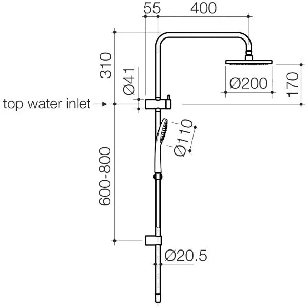 Clark Round II Rail Shower with Overhead Brushed Nickel