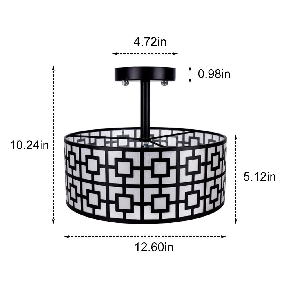 Depuley 12.6In Modern Semi Flush Ceiling Light Fixture, 3-Light Bedroom Ceiling Drum Light, Entry Light Fixtures Ceiling Hanging for Dining Room, Kitchen, Hallway, Entry, Foyer, Living Room, Black/Silver Finish