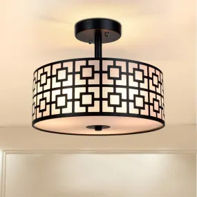 Depuley 12.6In Modern Semi Flush Ceiling Light Fixture, 3-Light Bedroom Ceiling Drum Light, Entry Light Fixtures Ceiling Hanging for Dining Room, Kitchen, Hallway, Entry, Foyer, Living Room, Black/Silver Finish