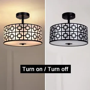 Depuley 12.6In Modern Semi Flush Ceiling Light Fixture, 3-Light Bedroom Ceiling Drum Light, Entry Light Fixtures Ceiling Hanging for Dining Room, Kitchen, Hallway, Entry, Foyer, Living Room, Black/Silver Finish