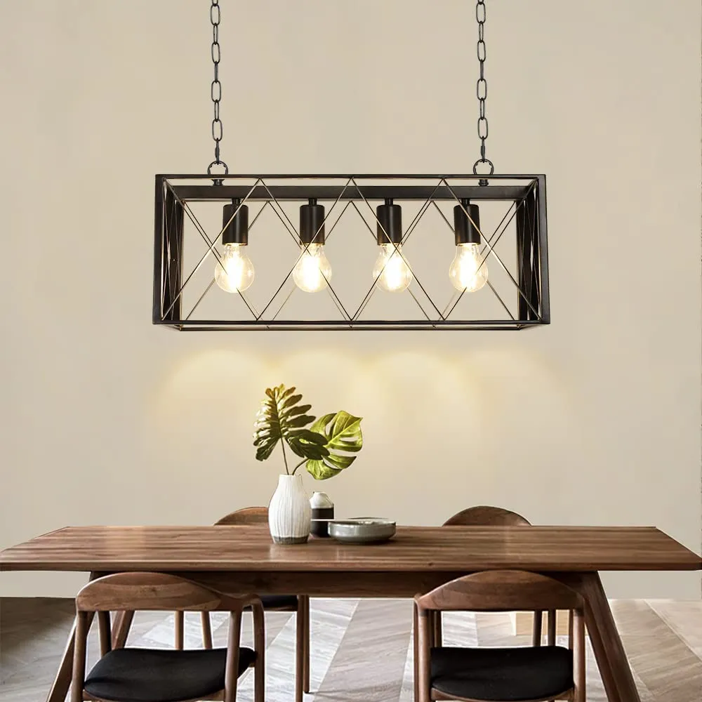 Depuley 4-Light Farmhouse Kitchen Island Pendant Lighting, Industrial Black Chandelier Light Fixture Ceiling Hanging with Metal Frame for Dining Room Living Room Restaurant (E26 Bulbs Included)