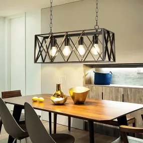 Depuley 4-Light Farmhouse Kitchen Island Pendant Lighting, Industrial Black Chandelier Light Fixture Ceiling Hanging with Metal Frame for Dining Room Living Room Restaurant (E26 Bulbs Included)