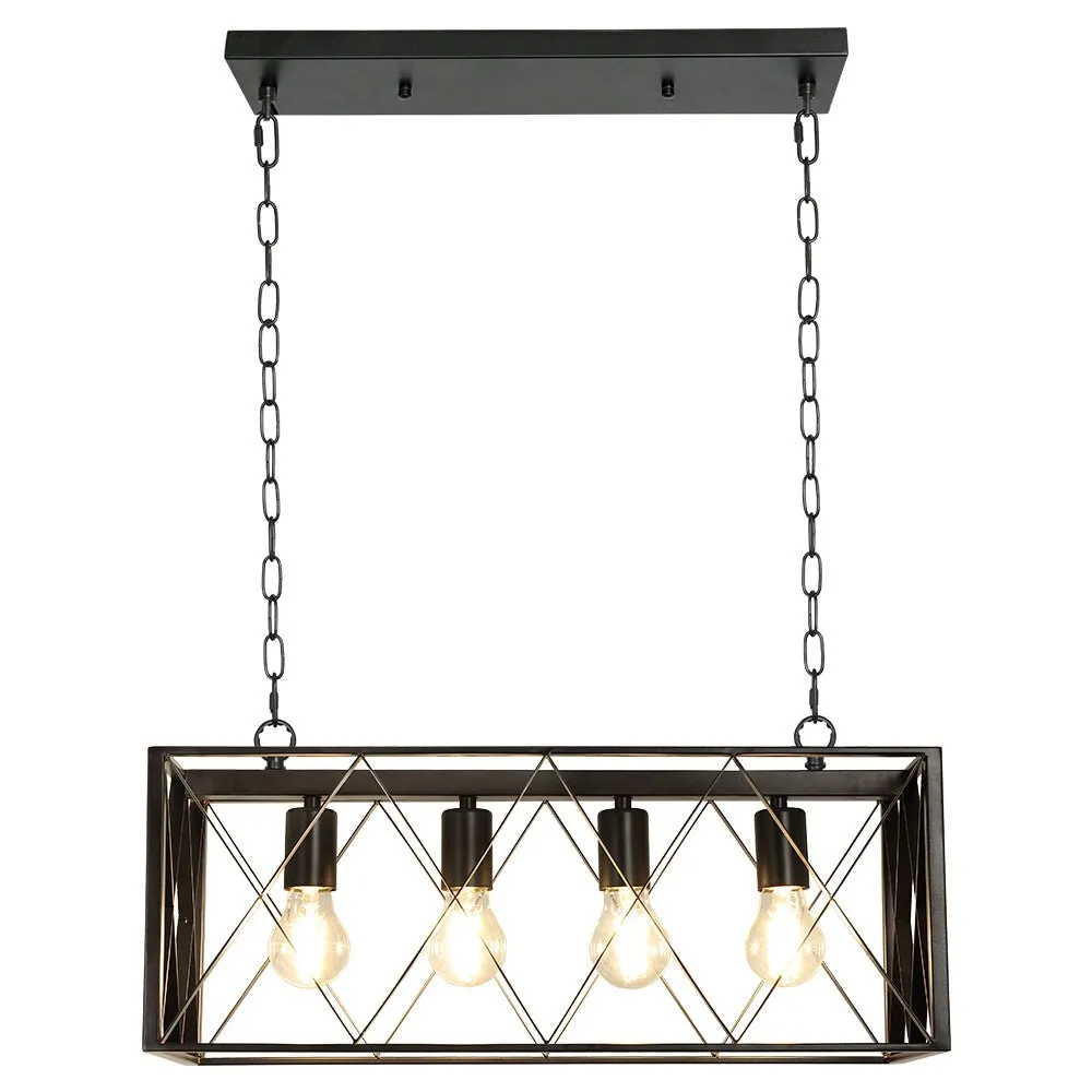Depuley 4-Light Farmhouse Kitchen Island Pendant Lighting, Industrial Black Chandelier Light Fixture Ceiling Hanging with Metal Frame for Dining Room Living Room Restaurant (E26 Bulbs Included)