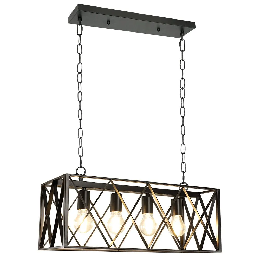 Depuley 4-Light Farmhouse Kitchen Island Pendant Lighting, Industrial Black Chandelier Light Fixture Ceiling Hanging with Metal Frame for Dining Room Living Room Restaurant (E26 Bulbs Included)