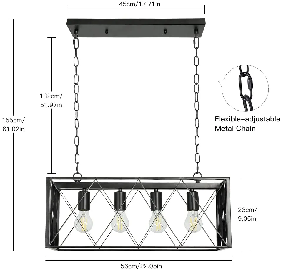 Depuley 4-Light Farmhouse Kitchen Island Pendant Lighting, Industrial Black Chandelier Light Fixture Ceiling Hanging with Metal Frame for Dining Room Living Room Restaurant (E26 Bulbs Included)
