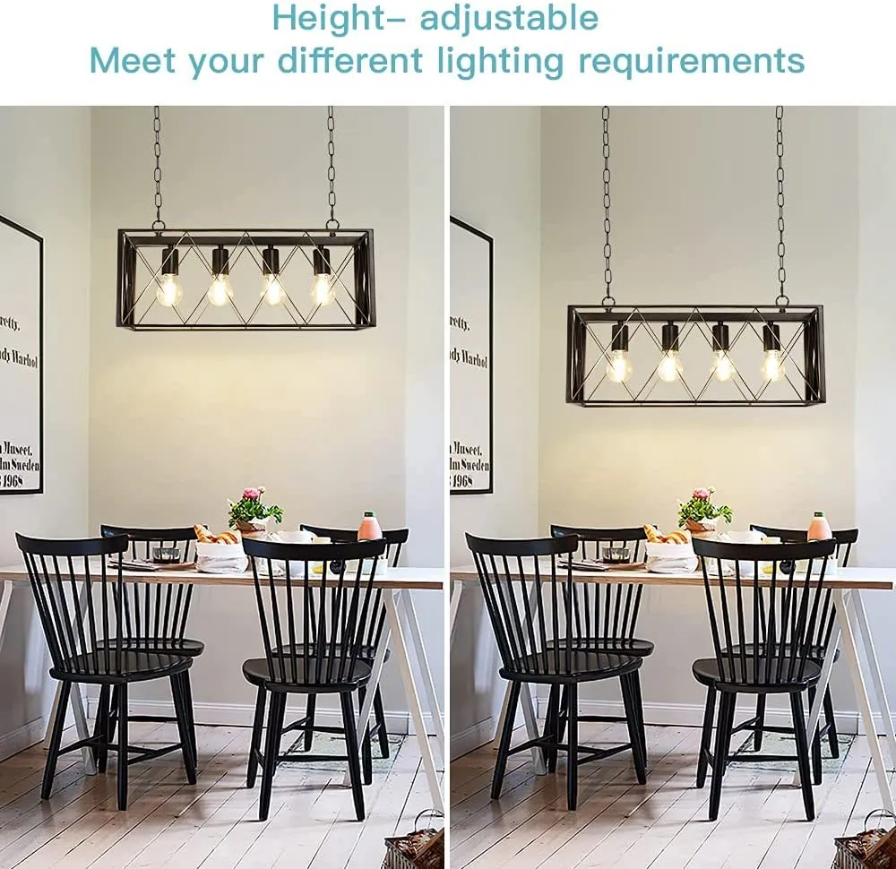Depuley 4-Light Farmhouse Kitchen Island Pendant Lighting, Industrial Black Chandelier Light Fixture Ceiling Hanging with Metal Frame for Dining Room Living Room Restaurant (E26 Bulbs Included)