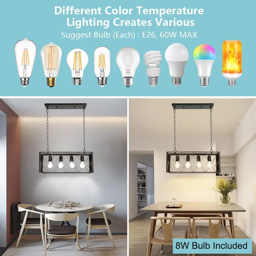 Depuley 4-Light Farmhouse Kitchen Island Pendant Lighting, Industrial Black Chandelier Light Fixture Ceiling Hanging with Metal Frame for Dining Room Living Room Restaurant (E26 Bulbs Included)