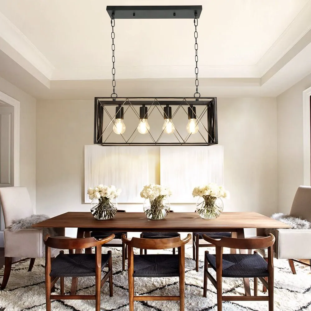 Depuley 4-Light Farmhouse Kitchen Island Pendant Lighting, Industrial Black Chandelier Light Fixture Ceiling Hanging with Metal Frame for Dining Room Living Room Restaurant (E26 Bulbs Included)