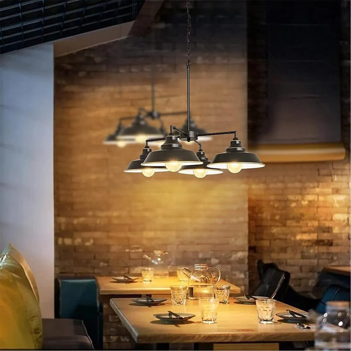 Depuley Hanging Pendant Light, 4-Light Black Pendant Lighting with Adjustable Chain, Farmhouse Kitchen Lights Ceiling for Living Room, Dinging Room, Farmhouse, Foyer, Gold Edge