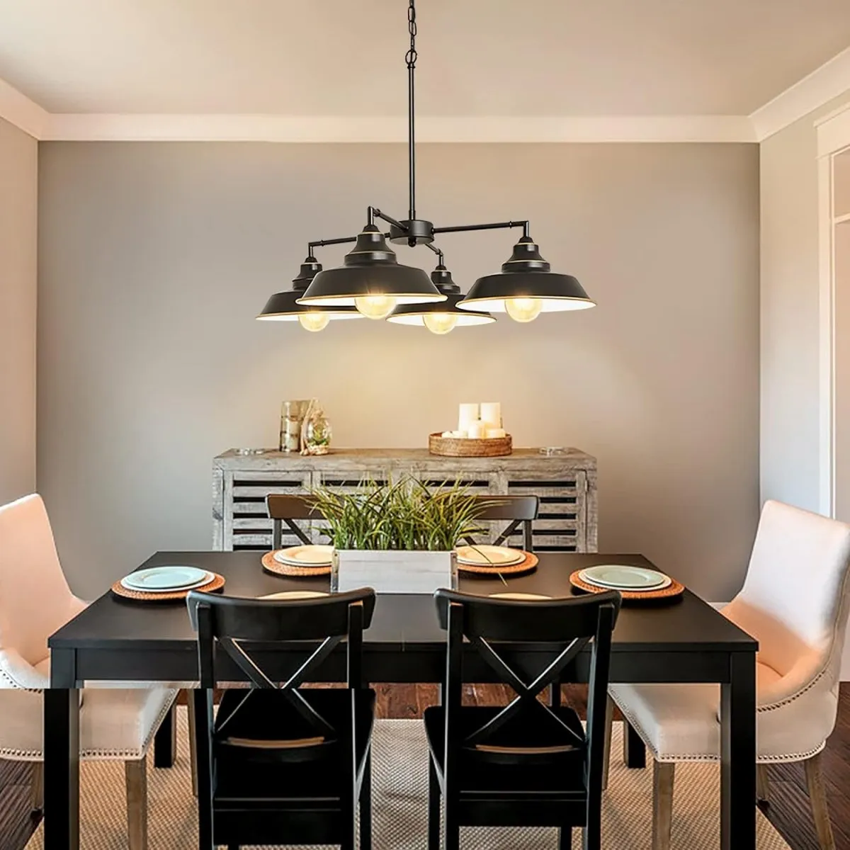Depuley Hanging Pendant Light, 4-Light Black Pendant Lighting with Adjustable Chain, Farmhouse Kitchen Lights Ceiling for Living Room, Dinging Room, Farmhouse, Foyer, Gold Edge