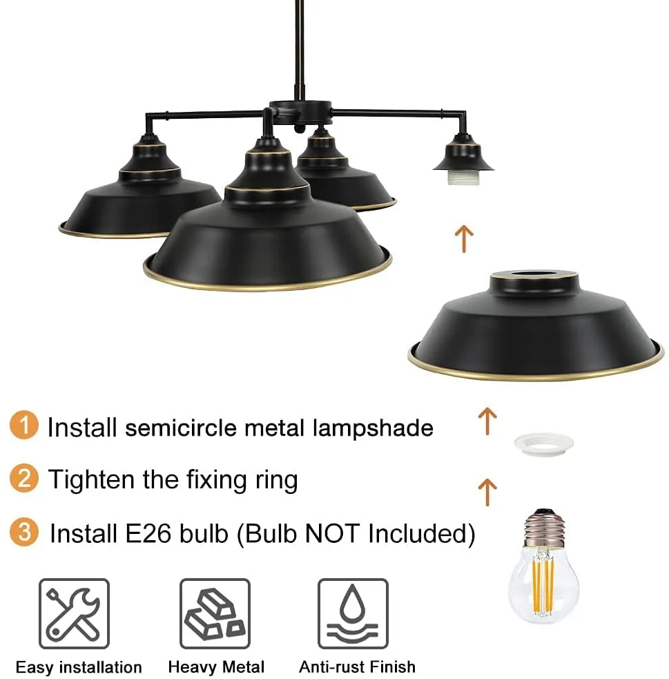 Depuley Hanging Pendant Light, 4-Light Black Pendant Lighting with Adjustable Chain, Farmhouse Kitchen Lights Ceiling for Living Room, Dinging Room, Farmhouse, Foyer, Gold Edge