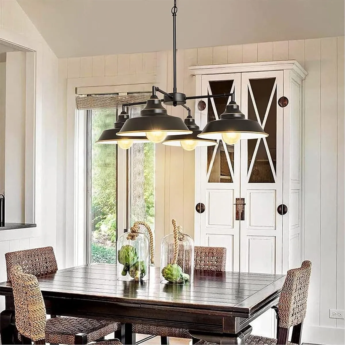 Depuley Hanging Pendant Light, 4-Light Black Pendant Lighting with Adjustable Chain, Farmhouse Kitchen Lights Ceiling for Living Room, Dinging Room, Farmhouse, Foyer, Gold Edge