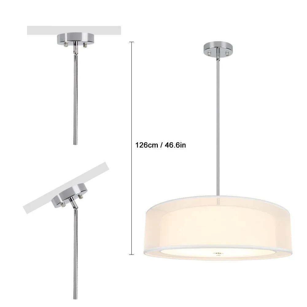 DLLT 3-Light Semi Flush Mount Ceiling Light Fixture, 20 Inch Adjustable Height Ceiling Hanging Lighting, Drum Pendant Light with Double Fabric Shade for Dining Room Living Room Bedroom Kitchen Entry Hallway