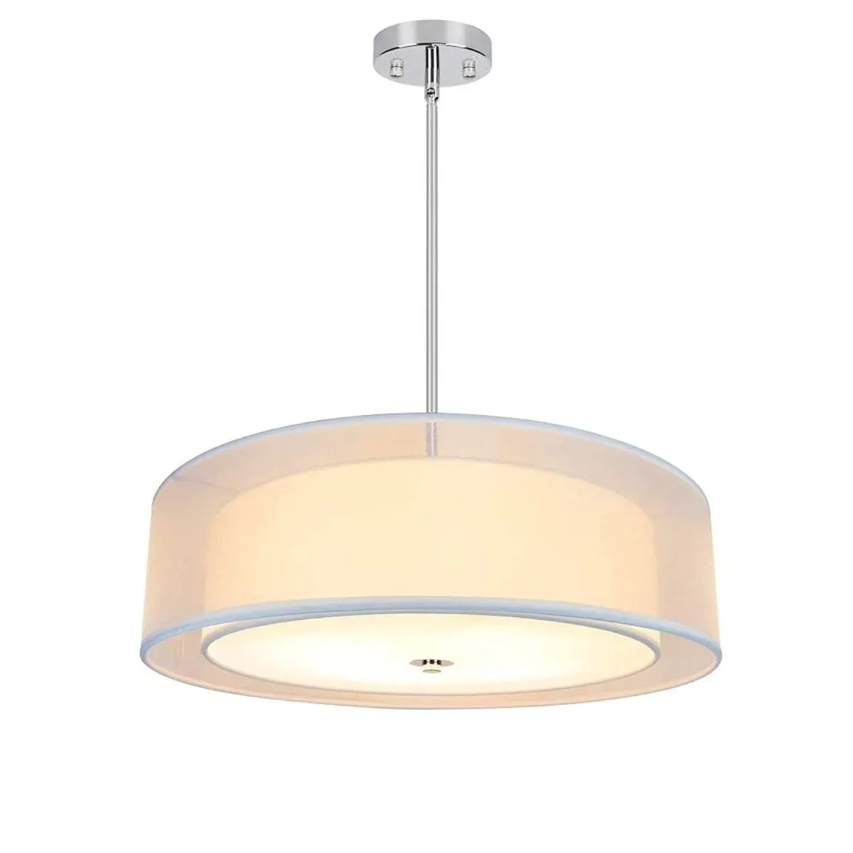 DLLT 3-Light Semi Flush Mount Ceiling Light Fixture, 20 Inch Adjustable Height Ceiling Hanging Lighting, Drum Pendant Light with Double Fabric Shade for Dining Room Living Room Bedroom Kitchen Entry Hallway