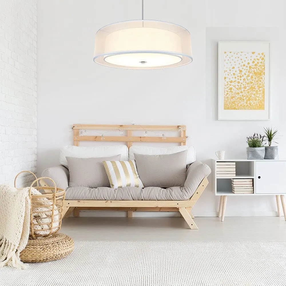 DLLT 3-Light Semi Flush Mount Ceiling Light Fixture, 20 Inch Adjustable Height Ceiling Hanging Lighting, Drum Pendant Light with Double Fabric Shade for Dining Room Living Room Bedroom Kitchen Entry Hallway