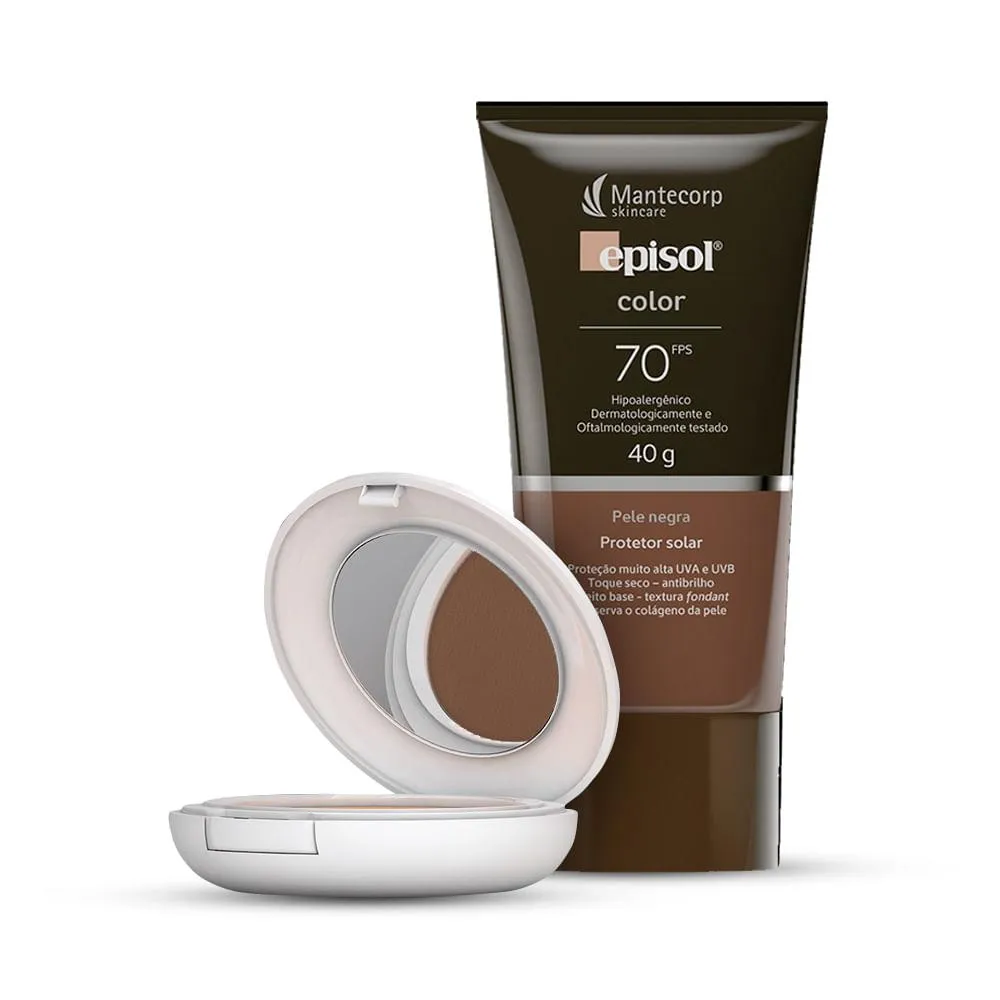Episol Kit Compact Powder Black Skin FPS 50 Free Episol Color FPS 70 Sunscreen - Mantecorp