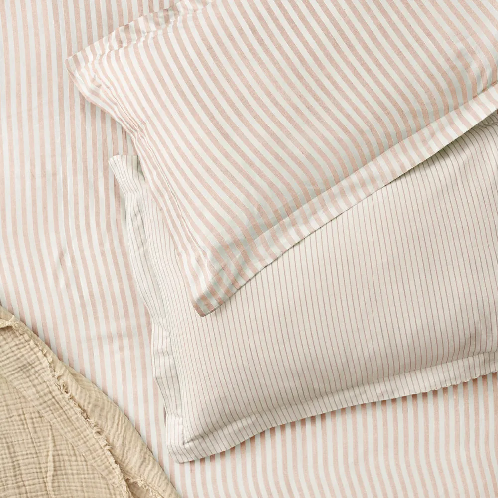 Hebden Mélange Stripe 100% Cotton Pillowcase Pair Blush