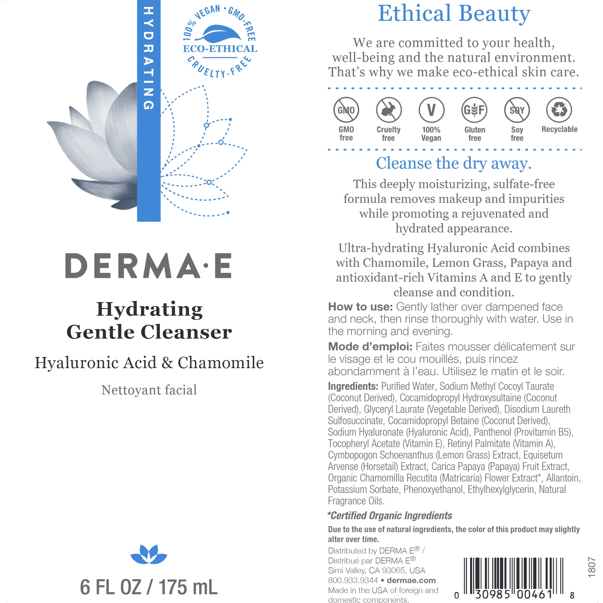 Hydrating Gentle Facial Cleanser 6 fl oz by Derma E Natural Bodycare