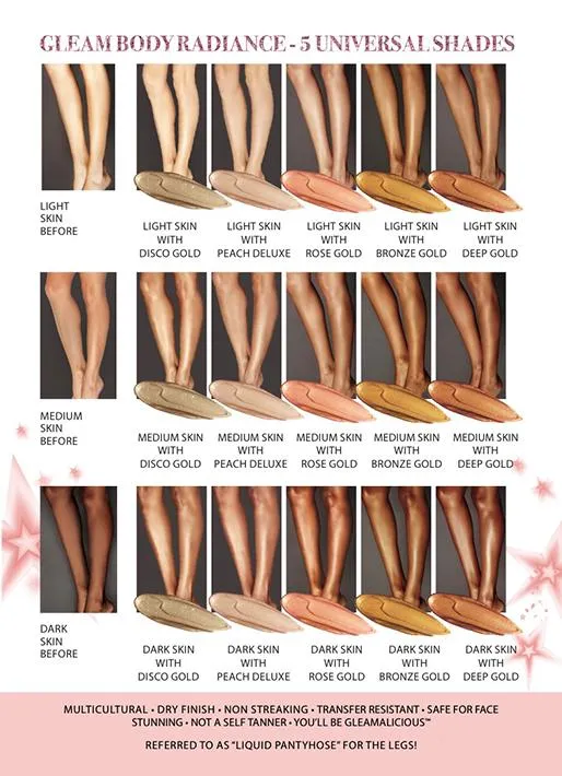 Melanie Mills Hollywood Gleam Body Radiance All In One Makeup, Moisturiser & Glow For Face & Body Deep Gold