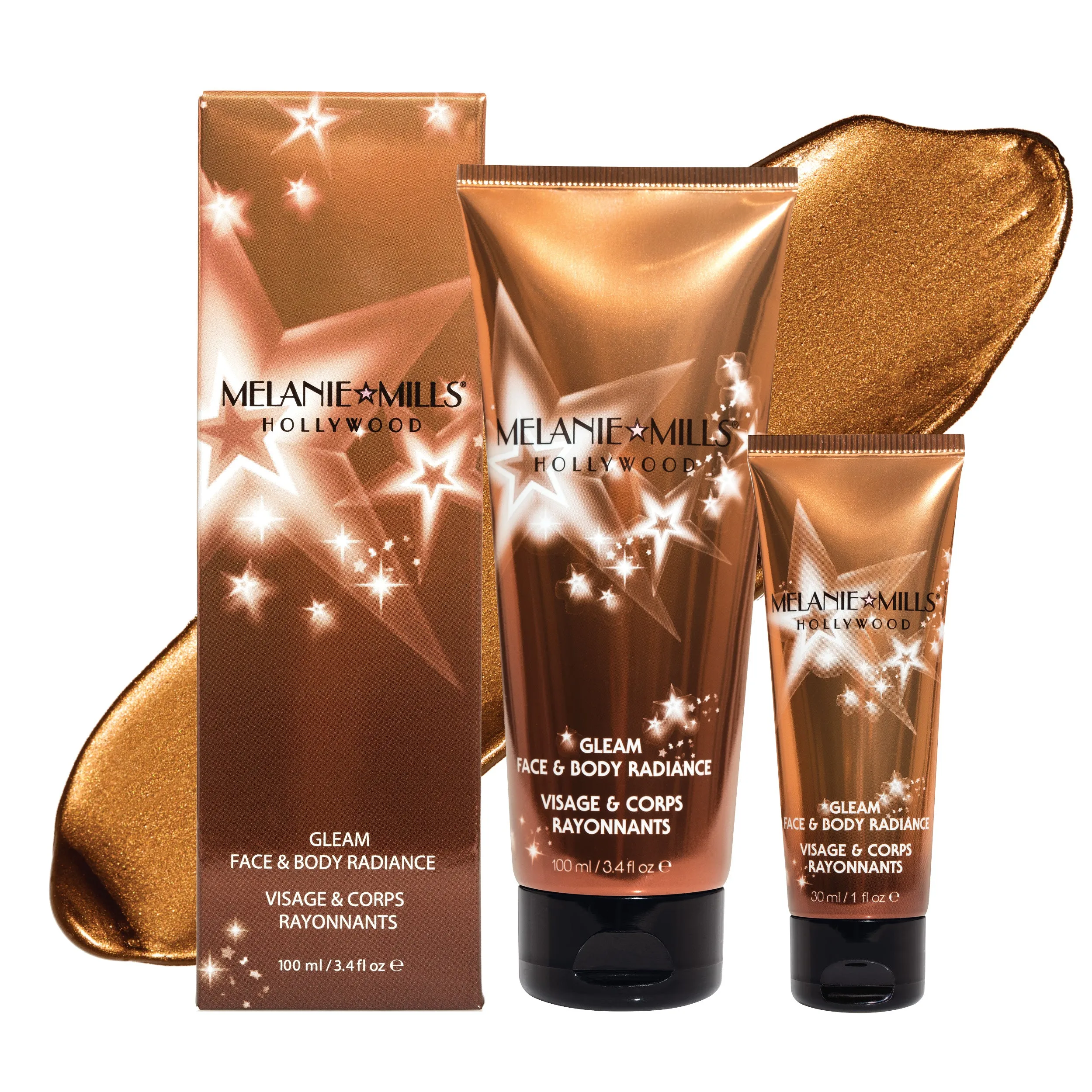 Melanie Mills Hollywood Gleam Body Radiance All In One Makeup, Moisturiser & Glow For Face & Body Deep Gold