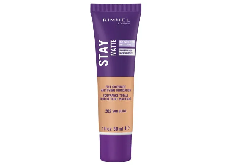 RIMMEL - Stay Matte Liquid Mousse Foundation #202 Sun Beige - 1 fl. oz. (30 ml)
