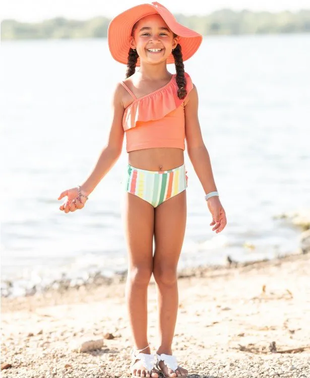RuffleButts Saltwater Stripe Coral Ruffle Tankini